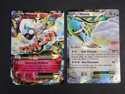deux cartes pokemon posées l'une sur l'autre sur une table