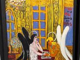 un tableau représentant une femme jouant du piano dans une pièce