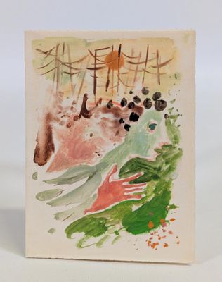 tableau représentant une girafe dans un champ, avec des arbres en arrière-plan