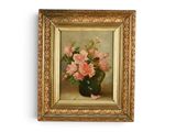 une photo d'un tableau représentant des fleurs roses dans un vase