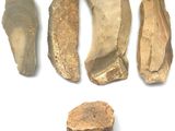 plusieurs morceaux de pierre sont disposés en rangée sur une surface blanche