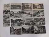 several old black and white photographs of buildings and mountains