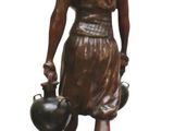bronze statue of a woman with a pot and a jug