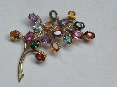 une photo d'une broche ornée de pierres multicolores