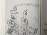 an open book with a drawing of a man and a dog