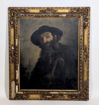 un tableau représentant un homme barbu coiffé d'un chapeau