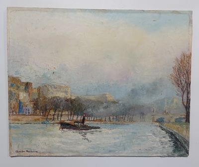 Charles-André (XXe siècle) Vapeur sur la Seine Huile sur pan…