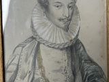 a drawing of a man with a ruffled collar