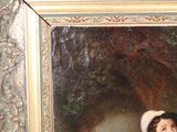 a painting of a young girl sitting on a horse