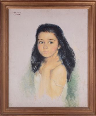une peinture à l'huile représentant une jeune fille en robe blanche