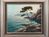 an oil painting of a lone tree on the edge of a cliff