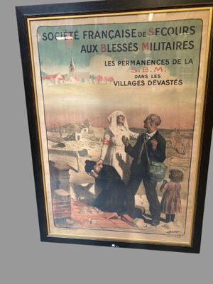 tableau représentant un homme et une femme accompagnés d'un chien devant un immeuble