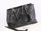 chanel black quilted leather tote bag with chain handles