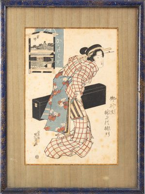 une image représentant un tableau où l'on voit une femme portant une valise