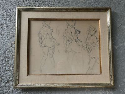 dessin représentant un groupe de personnes dans un cadre accroché au mur