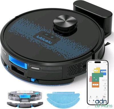 un aspirateur robot relié à une télécommande