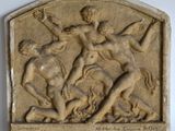 an image of a stone plaque with a woman and two men on it