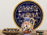 a blue and yellow plate and a blue and white bowl and a blue and yellow plate