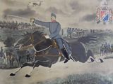 a painting of a man riding a horse with a sword