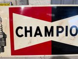 a sign that says champion on it in front of a building