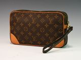 sac de poignet Louis Vuitton marron et beige
