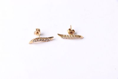 a pair of small gold earrings with small diamonds on them