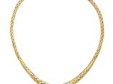 a gold necklace with a braid design on a white background