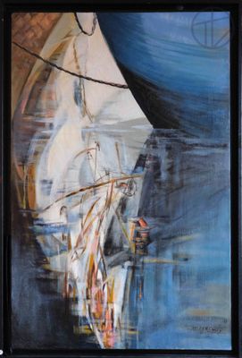 une peinture d'un voilier dans l'eau