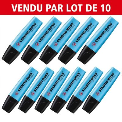 pack of 10 pens with blue ink and black tip