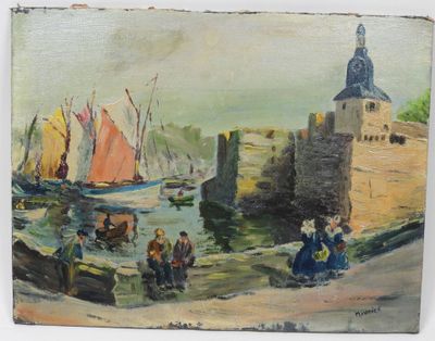 une peinture représentant un groupe de personnes sur la plage