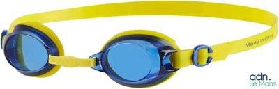 des lunettes de protection jaunes et bleues avec des verres bleus sur fond blanc