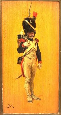 an old painting of a man in a military uniform holding a sword