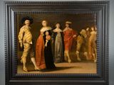 painting of a group of people dressed in period clothing standing in front of a painting