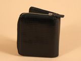 the small black wallet has a zipper on the front and a zipper on the back