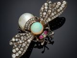 an oplite, pearl and diamond bee broochle