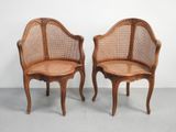 paire de chaises anciennes françaises à dossier en rotin, avec assises en rotin
