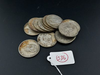 13 monnaie de 5 Francs argent, Italie XIXième.