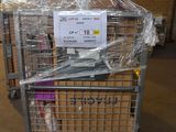 a metal cart with a sign on top of it in a warehouse