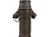 a fire hydrant that has a chain around it