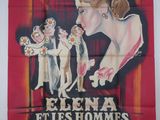 une vieille affiche de cinéma représentant une femme en robe rouge et un homme en costume blanc