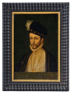 a painting of a man wearing a black hat and a white shirt