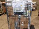 a cart with a lot of boxes on it in a warehouse