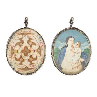 two pictures of a woman holding a baby and a child