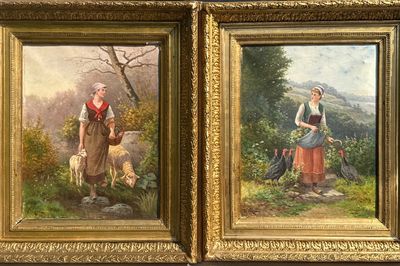 V. VEZIEN - 2 Peintures Naturalistes en Pendant avec Cadres d'Époque
