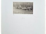 dessin représentant un bateau sur un plan d'eau, avec des arbres en arrière-plan