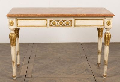 Console rectangulaire en bois sculpté relaqué blanc et doré …