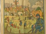 un vieux livre sur lequel figure l'image d'un village