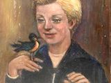 painting of a woman holding a bird in her hand
