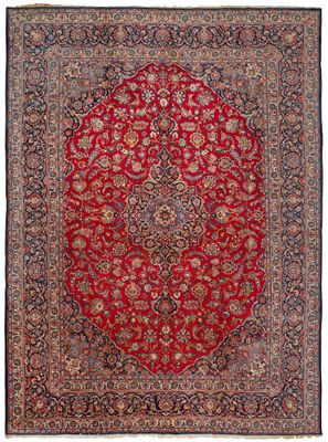un tapis rouge orné d'un médaillon