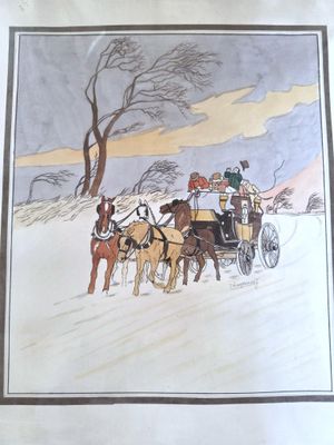 une photo d'une calèche tirée par des chevaux dans la neige